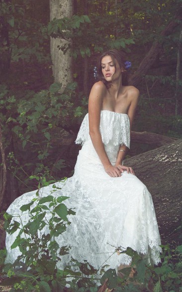 Lace Ruffled Floor-Length Off-Shoulder Wedding Dress