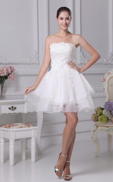 Tulle Appliqued Strapless Lovely A-Line Gown