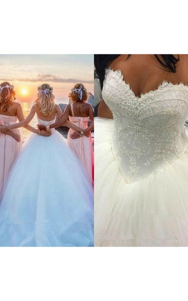 Sweetheart Lace Tulle  Sleeveless Wedding Dress