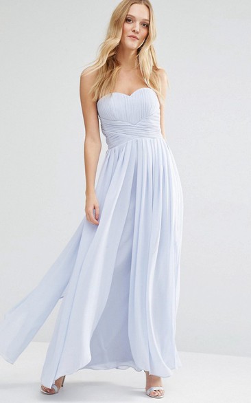 Sweetheart Ruched Ankle-length Chiffon Dress With Zipper