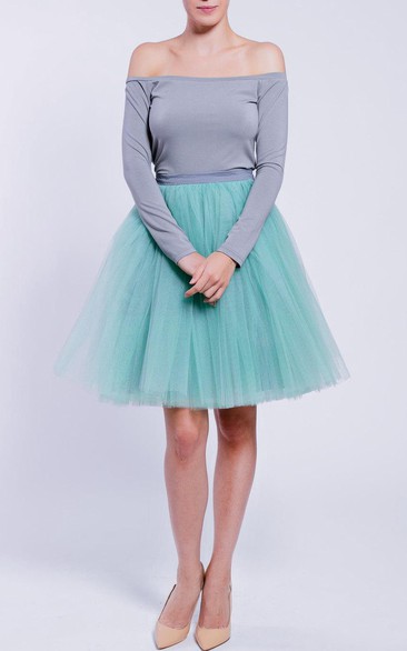 Two-tone Off-the-shoulder Long Sleeve short Tulle A-line Dress