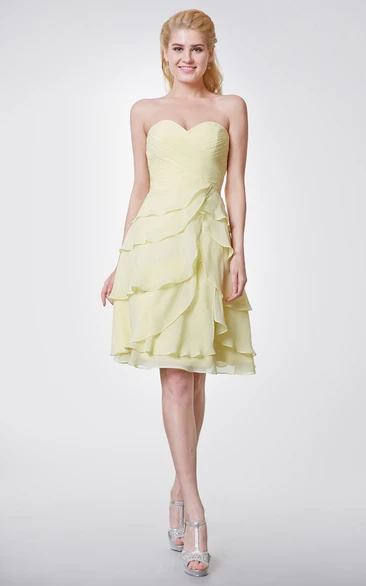 Simple Style Sweetheart Layered A-line Knee Length Chiffon Dress