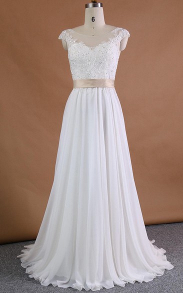 Satin Sequined Appliqued Lace Chiffon Wedding Dress