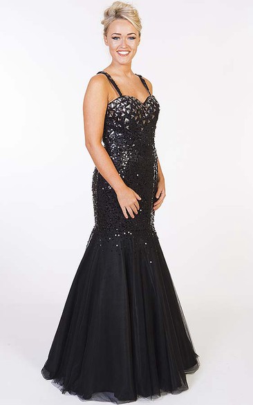 Strapped Sequined Mermaid Prom Gown With rhinestones