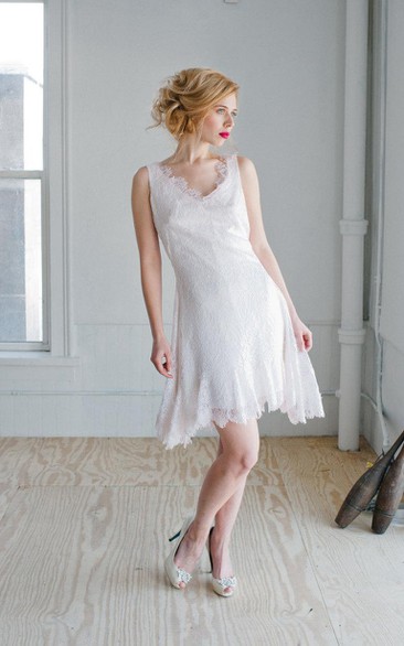 A-Line Bridal Sleeveless Scalloped-Neckline Lace Dress