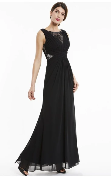 Elegant Sleeveless Bateau A-line Chiffon Gown With Lace Appliqued Top