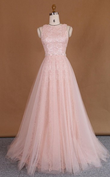 Lace Detachable Train Netting Two-Piece Nude Gown