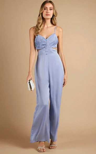 Casual Spaghetti Ankle Length Bow Tie Pleats Ceremony Wedding Guest Jumpsuit