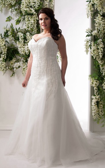 Sweetheart A-line Tulle Beaded plus size wedding dress With Corset Back