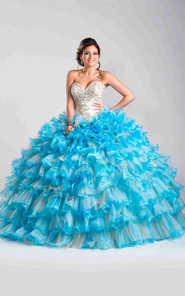 Sweetheart Detachable Cape Layered Ruffled Strapless Ball Gown
