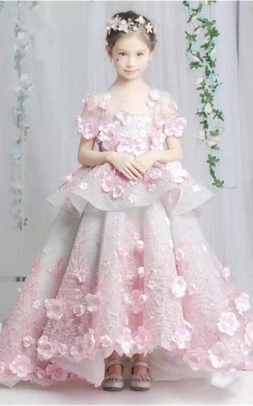 Floral Organza and Tulle Scoop Tier Ball Gown Flower Girl Dress