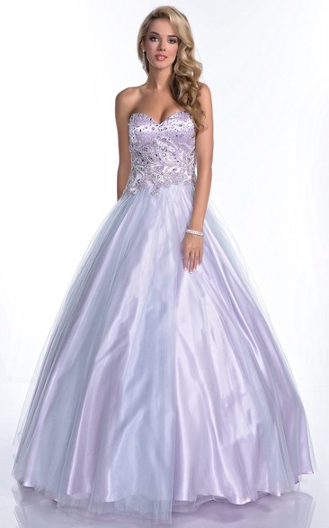 Sweetheart Glimmering Rhinestone-Bodice Strapless A-Line Formal Tulle Dress