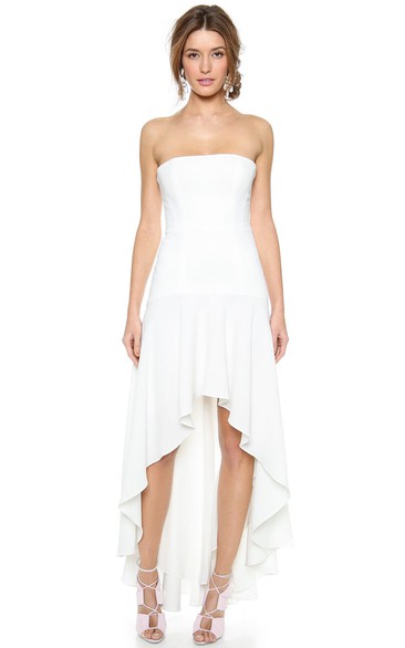 Strapless Chiffon High-low Dress With Draping And Zipper