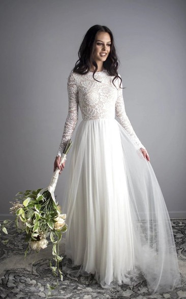 Bohemian Sexy Illusion Lace Long Sleeve Tulle Dress With Open Back