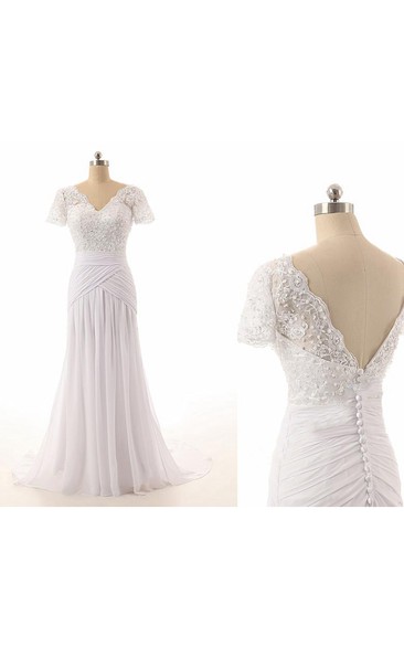 Jewel Tulle 3-4-Length Column Lace Chiffon Dress