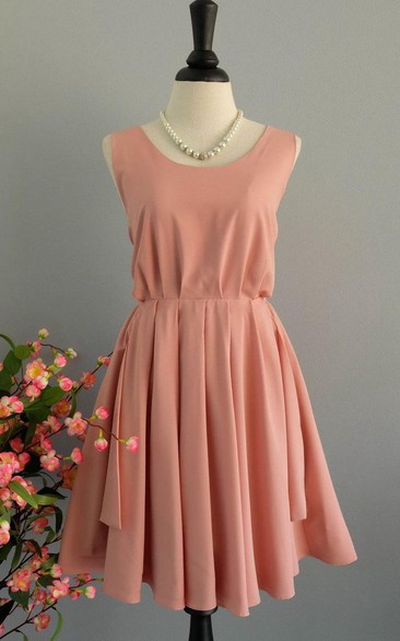 Scoop-neck Sleeveless Chiffon short A-line Dress With back bow