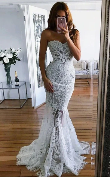 Sweetheart Mermaid Sheath Lace Bodycon Wedding Dress