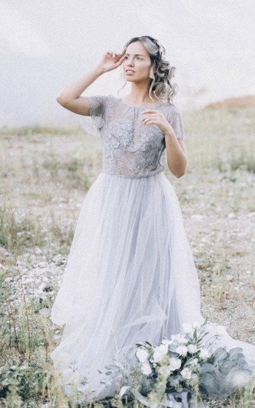 Boho Simple Tulle Wedding Dress With Lace Appliques And Open Back