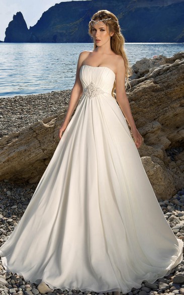 Sleeveless Waist Jewellery Ruched Floor-Length A-Line Chiffon Gown