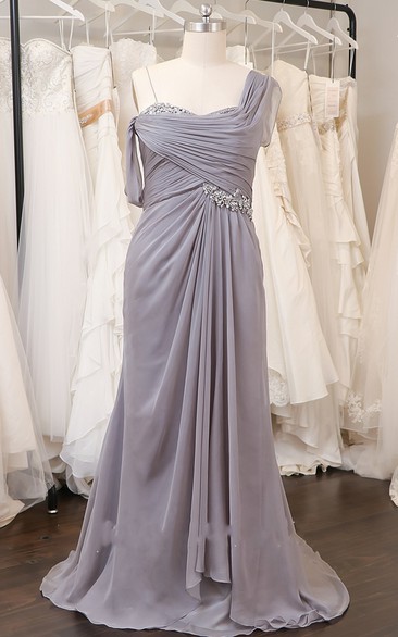 Chiffon Elegant Sheath Prom Dress with Beadings