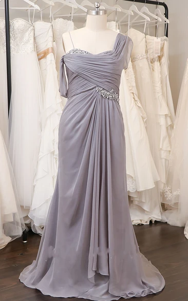 Chiffon Elegant Sheath Prom Dress with Beadings