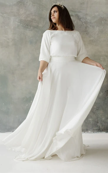 Ethereal A Line Plus Size Chiffon Half Sleeve Wedding Dress 