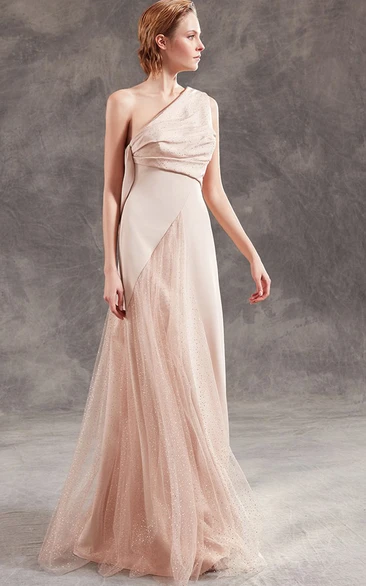 Modern A Line Floor-length Sleeveless Jersey Prom Dress with Ruching