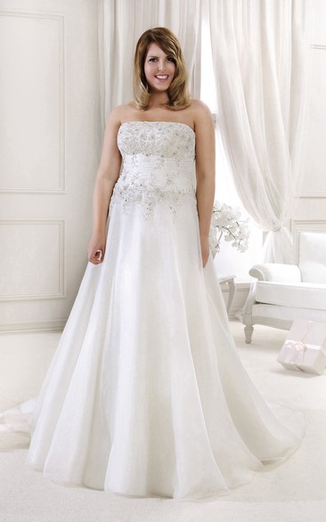 Strapless A-line Wedding Dress With Appliques And Ruched waist
