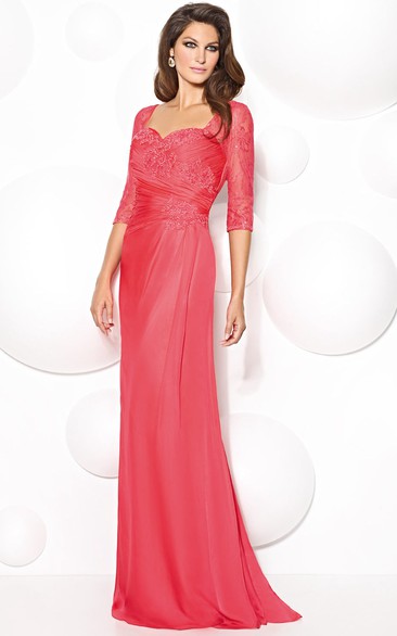 Sheath Sweetheart Half Sleeve Floor-length Chiffon Mother Of The Bride Dress with Ruching and Appliques