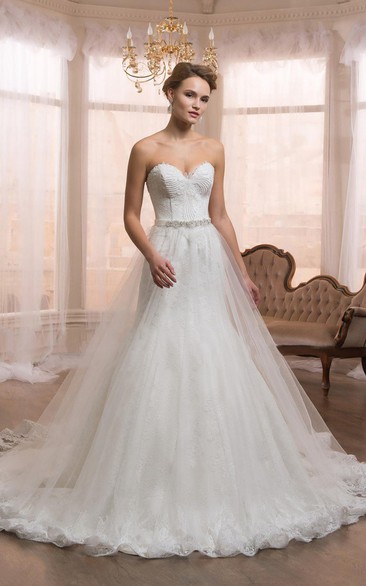 Ball-Gown Rhinestone Lace A-Line Sweetheart Dress