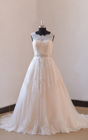 Blush Illusion Neck Wedding A-Line Ivory Lace Gown