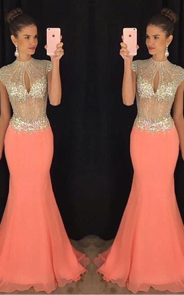 Prom Trumpet Floor-Length Chiffon Party High-Neckline Stunning Gown