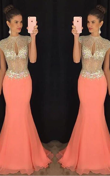 Prom Trumpet Floor-Length Chiffon Party High-Neckline Stunning Gown