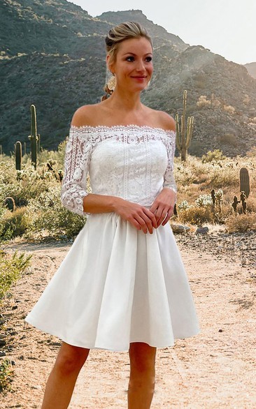 Modern A Line Lace Knee-length Wedding Dress with Ruching