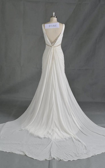 A-Line Beaded Wedding Sleeveless V-Neckline Chiffon Dress