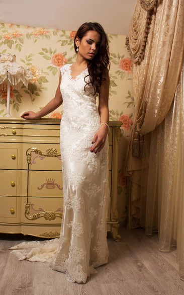 Satin Illusion Corset Back Lace Tulle Bridal Dress