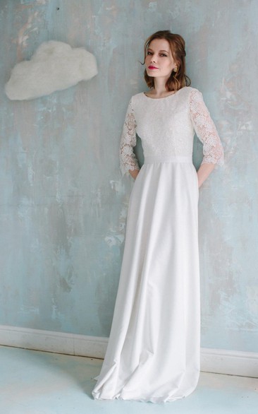 Lace Low-V Back Short-Sleeve Column Vintage-Inspire Gown