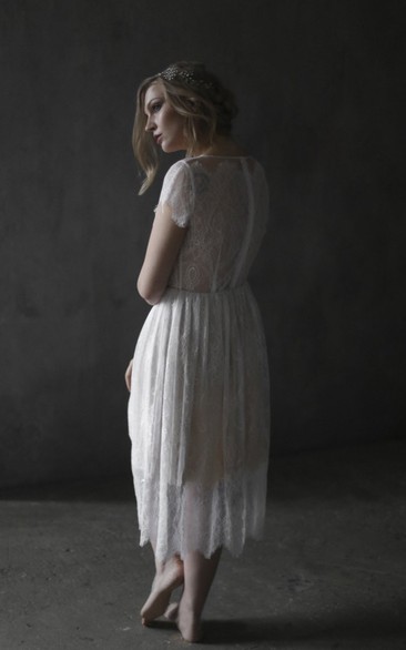 Simple Boho Tea-length Lace Wedding Dress With Zipper