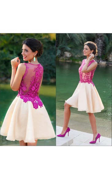 Sleeveless Sheer Chiffon Lace Top Short Formal Prom Party Gowns