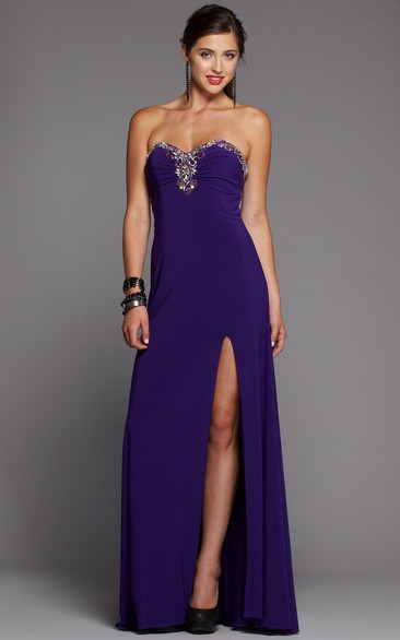 Sweetheart Jersey Front-split Prom Dress With Beading And Corset Back