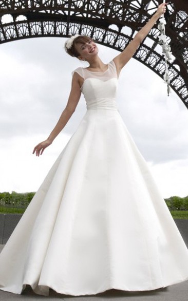 stirring Scoop-neck Sleeveless Satin A-line Wedding Dress With bow And Low-V Back