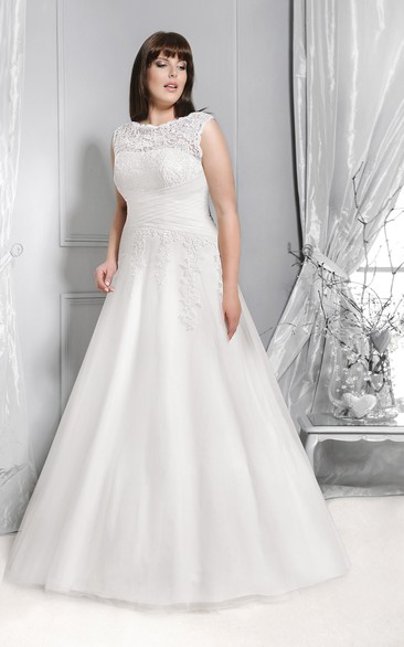 Lace Sleeveless A-line Satin plus size wedding dress With Appliques