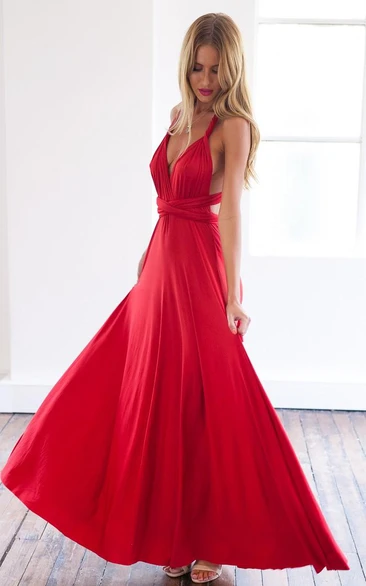 Sleeveless Floor-Length Detached A-Line Sassy Prom Red Dress