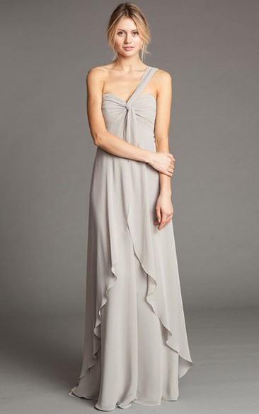 Sleeveless One-Shoulder Chiffon Bridesmaid Dress With Draping And Straps