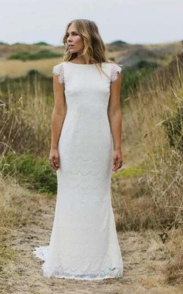 Bateau Lace Cap Short Sleeve Wedding Dress