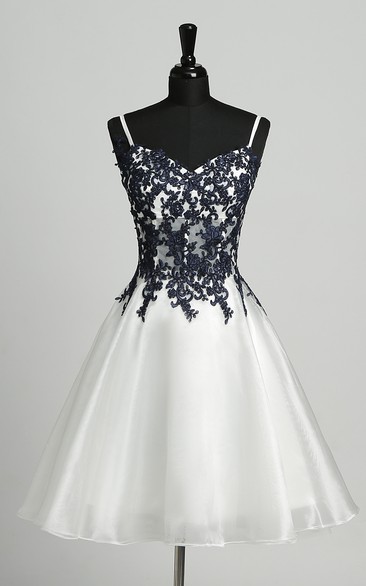 A-Line Straps Organza Sleeveless Straps Elegant Romantic Short Mini Dress with Appliques