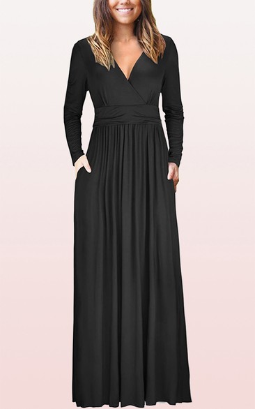 Elegant V-neck Jersey A Line Mother Formal Dress With Pockets