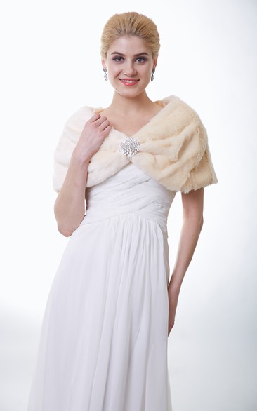 Champagne Faux Fur Bridal Wrap With Crystal Brooch