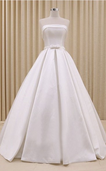 Princess Strapless Corset Ballgown Wedding Dress With Ruching And Bow Delicated Belt