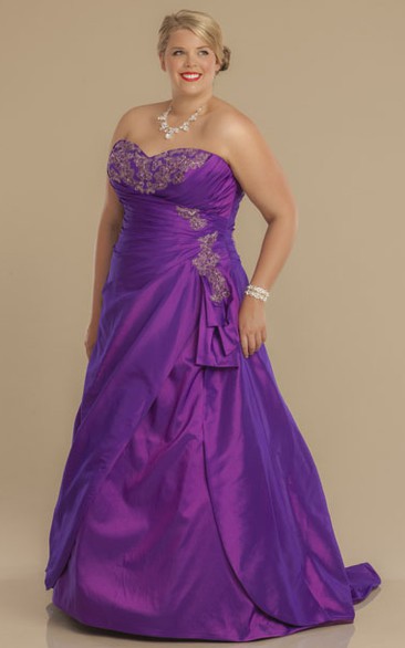 Sweetheart Criss cross A-line plus size Dress With Beading